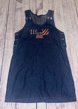 Vintage 90s Lindsey Michelle Denim American Flag Jumper Dress Medium